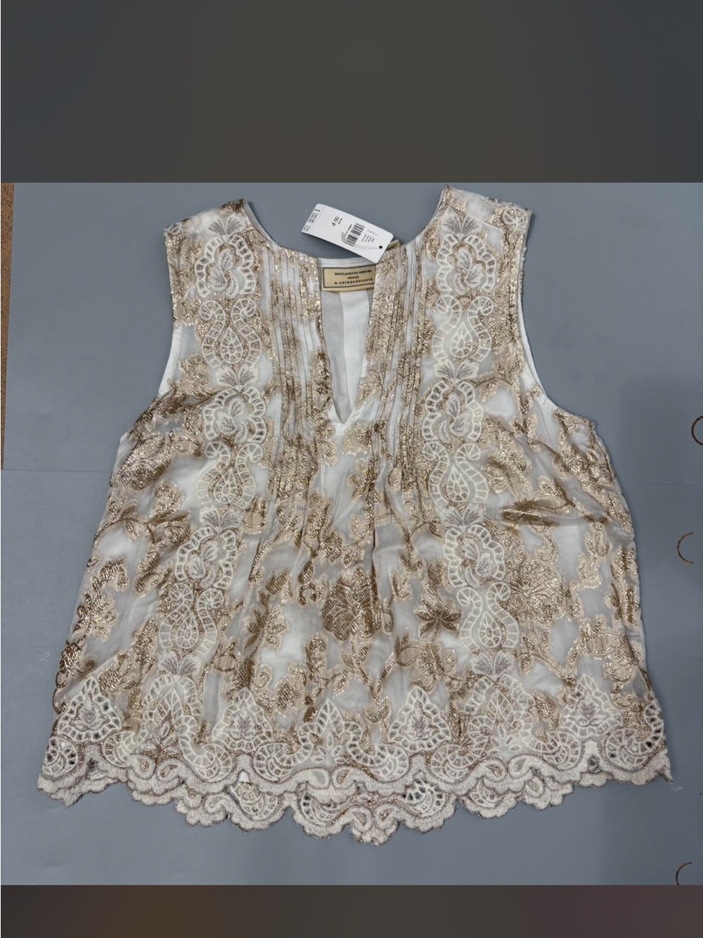 Anthropologie Ivory Camisole with Gold Lace Accents
